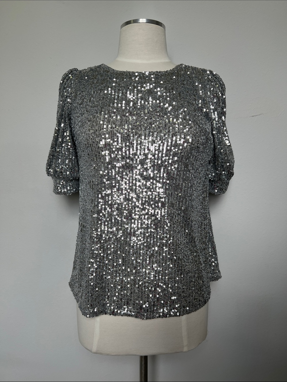 Cable & Gauge Silver Sequin Short Sleeve Top